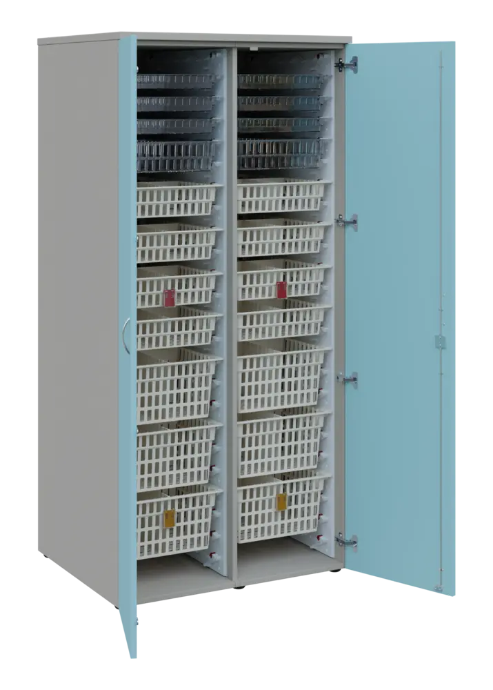 EUROMEDICA D - 90 skříň léková boxová, 2-dveřová, 1950x900x735, korpus šedý, dvířka obloha